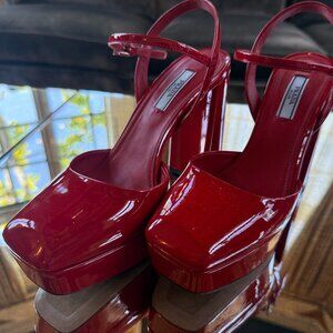 Prada Red Patent Leather Platform Heels